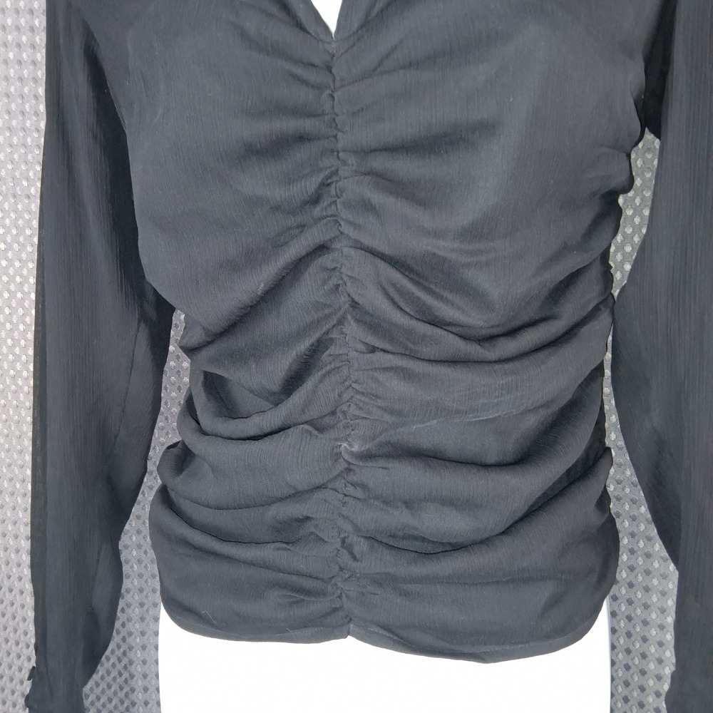 Express Black Ruched Top Small Whimsigoth Sheer Sleeve Fitted Y2K - Picture 5 of 14